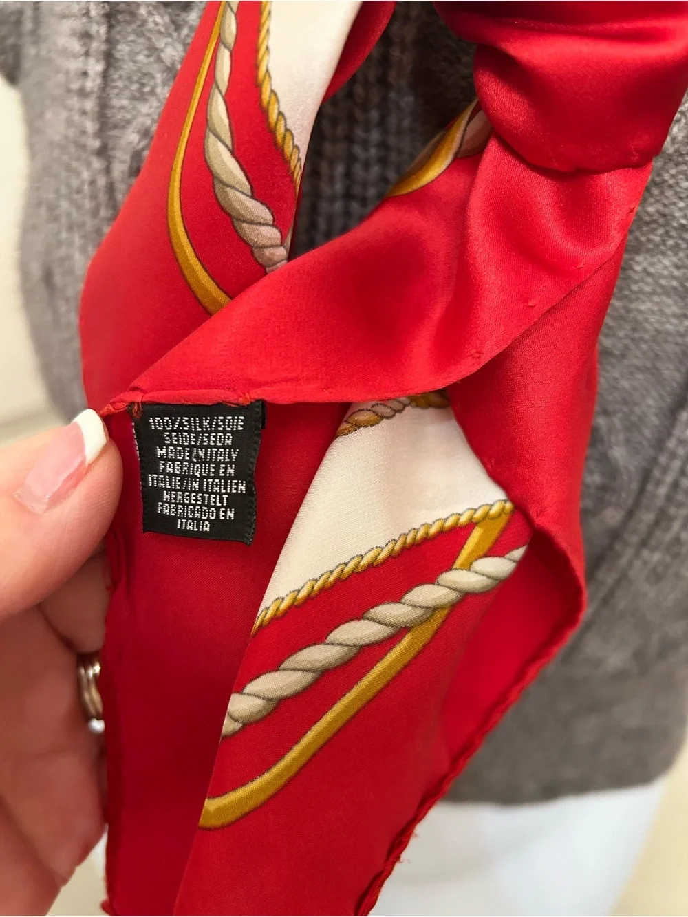 100% Silk Elegant Nautical Scarf in Red and Gold